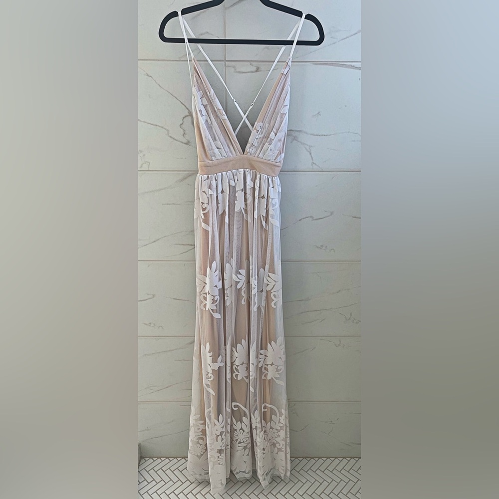 Elegant Cream and White Floral Dress
